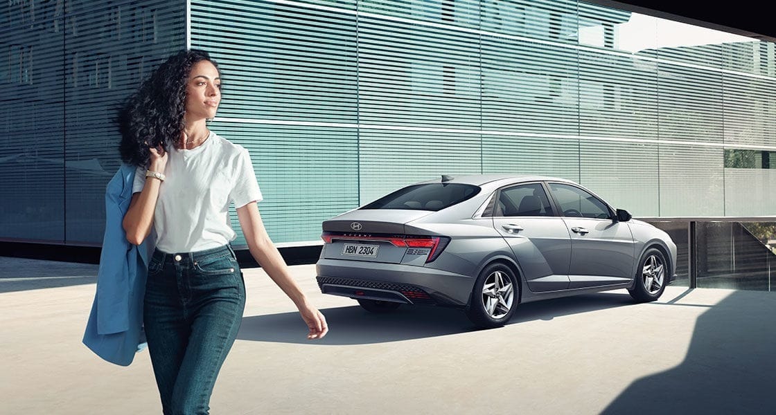 Hyundai Accent rear view in grey color
