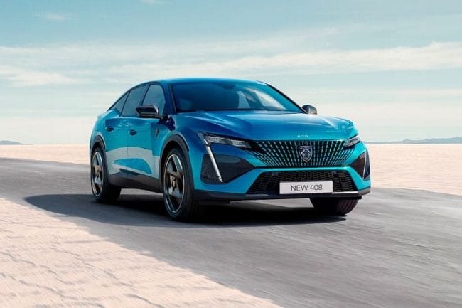 Peugeot 408 front view in blue color