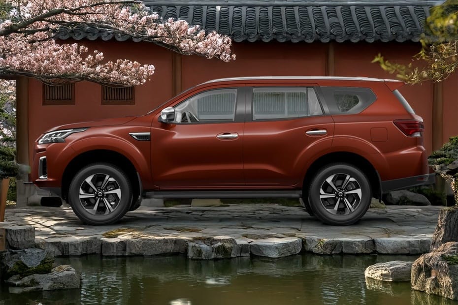 Nissan Xterra side view in red color