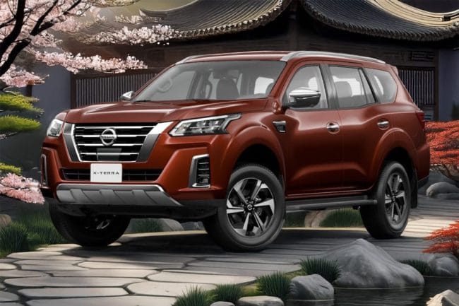 Nissan Xterra side view in red color