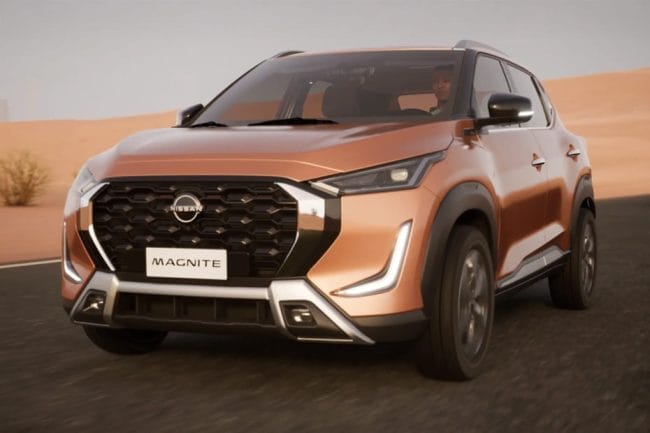 Nissan Magnite side view in orange color