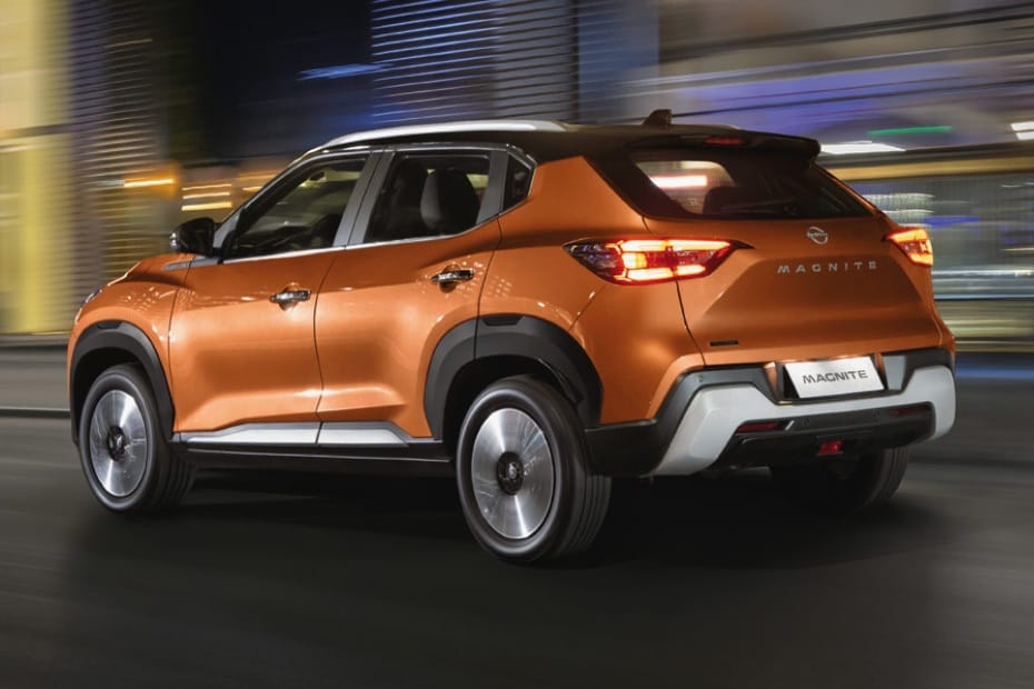 Nissan Magnite rear view in orange color
