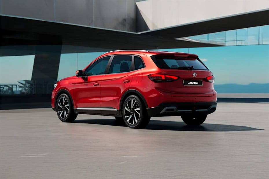 MG ZS rear view in red color
