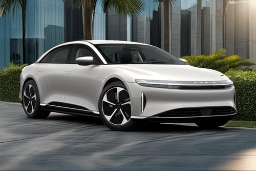 Lucid Air side view in white color